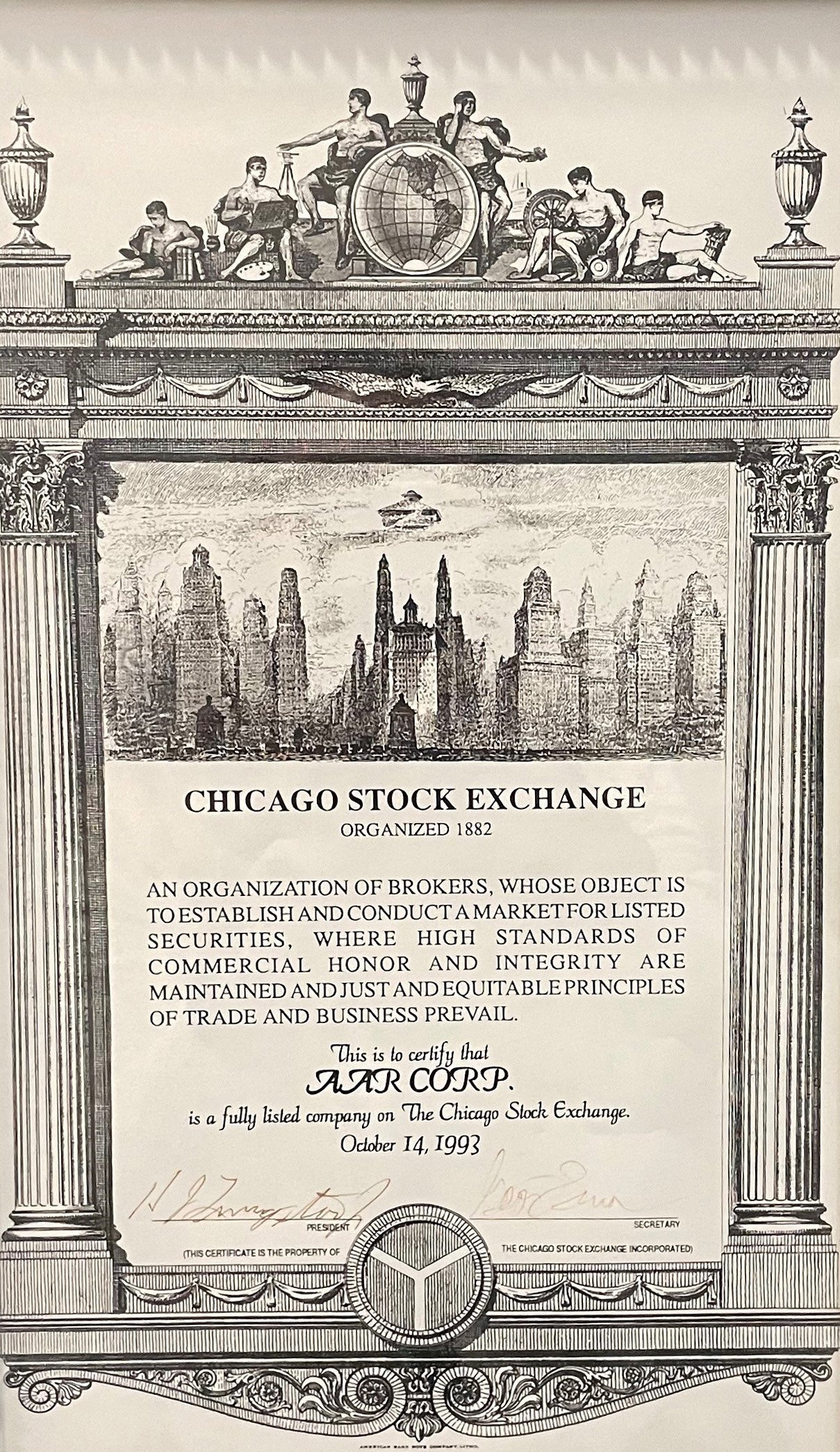 Chicago stock exchange certificate Chicago stock exchange certificate
