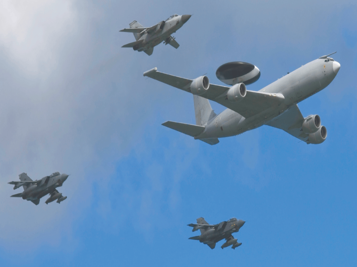 AWACs aircraft flying AWACs aircraft flying