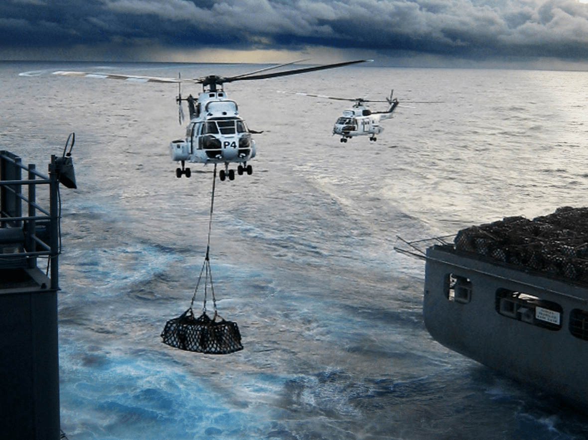 Helicopters flying over ocean Helicopters flying over ocean